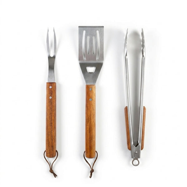 Set utensili ChefTools inox e legno di acacia ChefBBQ