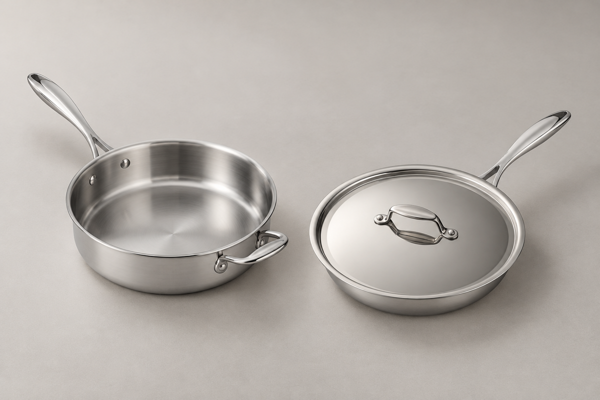 Set SilverPlus sauteuse e padella con coperchio in acciaio inox — immagine generata con AI
