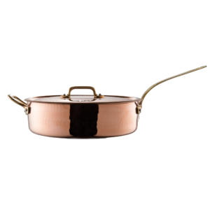 Sauteause in rame ø 30 cm DiamondTin con maniglia artigianale e coperchio