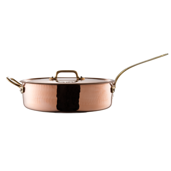 Sauteause in rame ø 30 cm DiamondTin con maniglia artigianale e coperchio