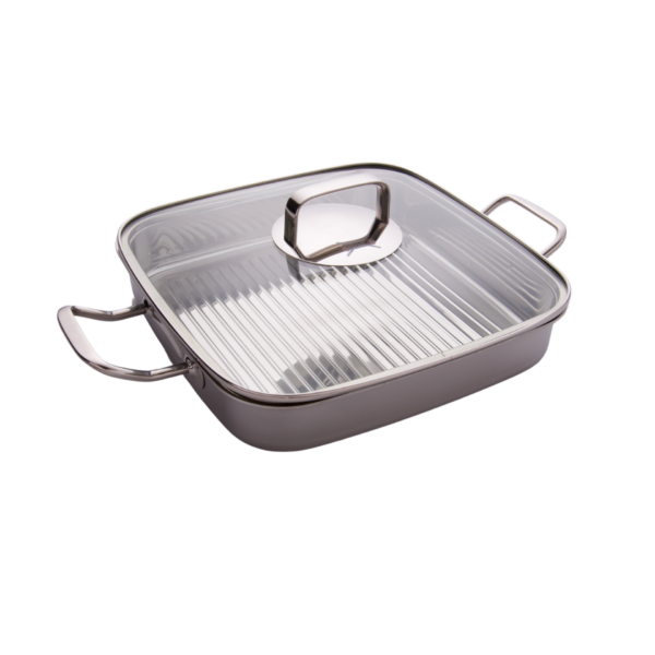 Bistecchiera in acciaio inox 5 strati con coperchio in vetro 3