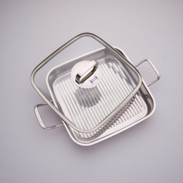 Bistecchiera in acciaio inox 29x29 cm con coperchio – SilverPlus | FB Kitchenware