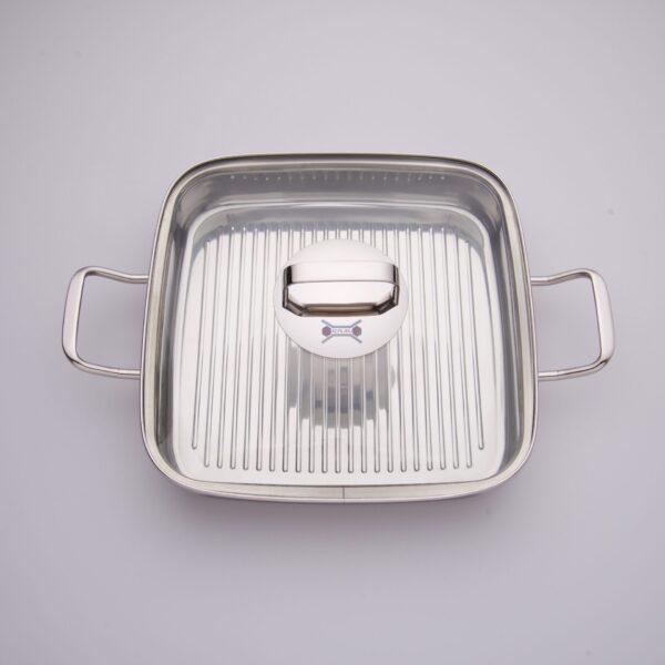 Bistecchiera in acciaio inox 29x29 cm con coperchio – SilverPlus | FB Kitchenware -2