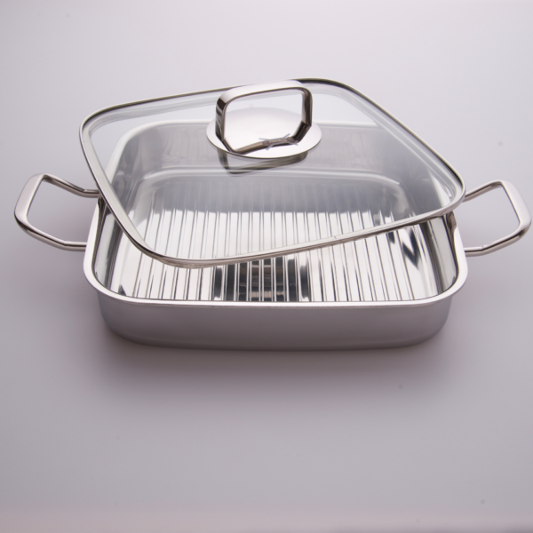 Bistecchiera in acciaio inox 29x29 cm con coperchio – SilverPlus | FB Kitchenware -3