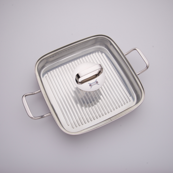 Bistecchiera in acciaio inox 29x29 cm con coperchio – SilverPlus | FB Kitchenware -4