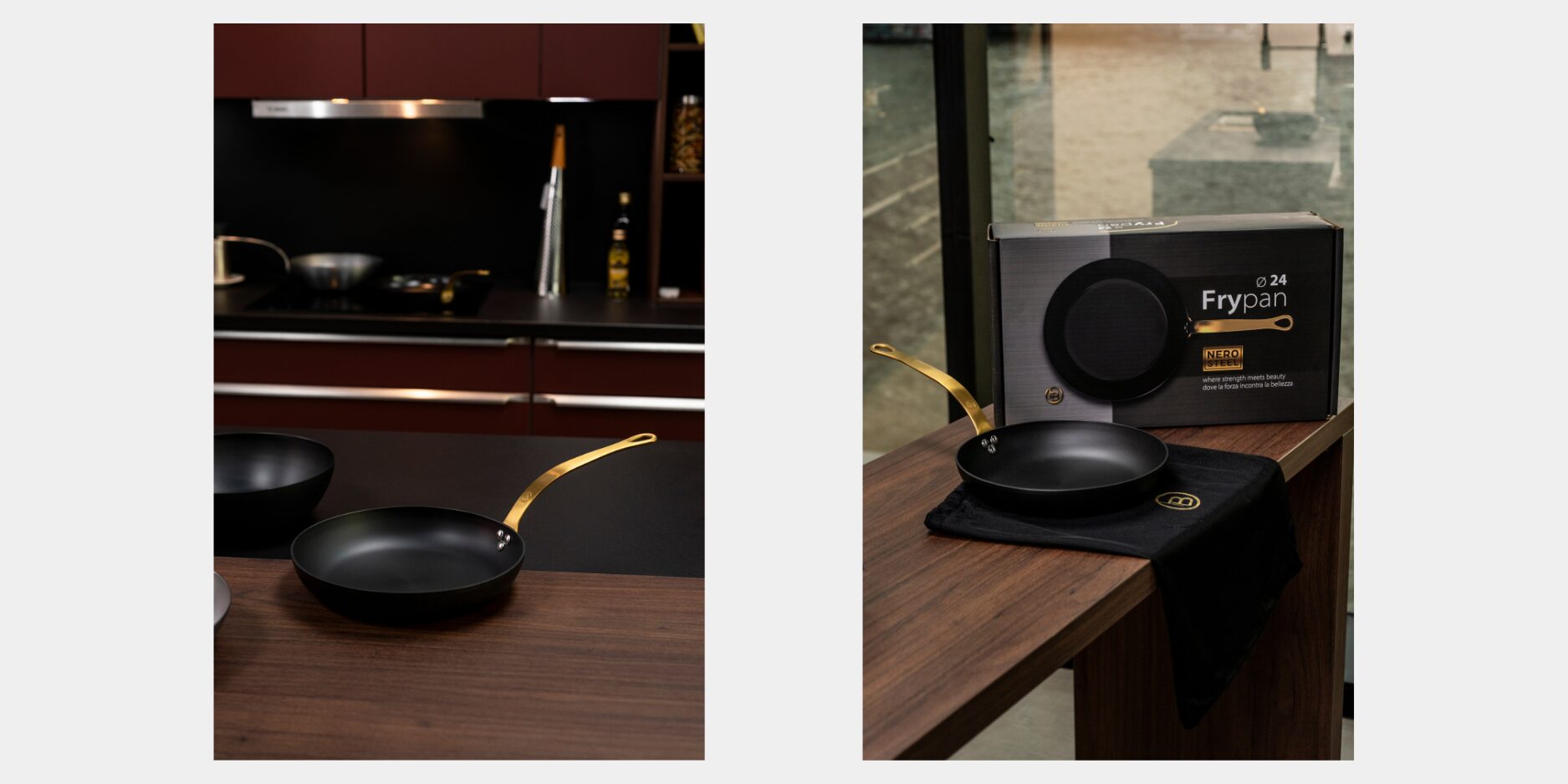 padella in ferro nero NeroSteel su piano cottura a induzione Made in Italy
