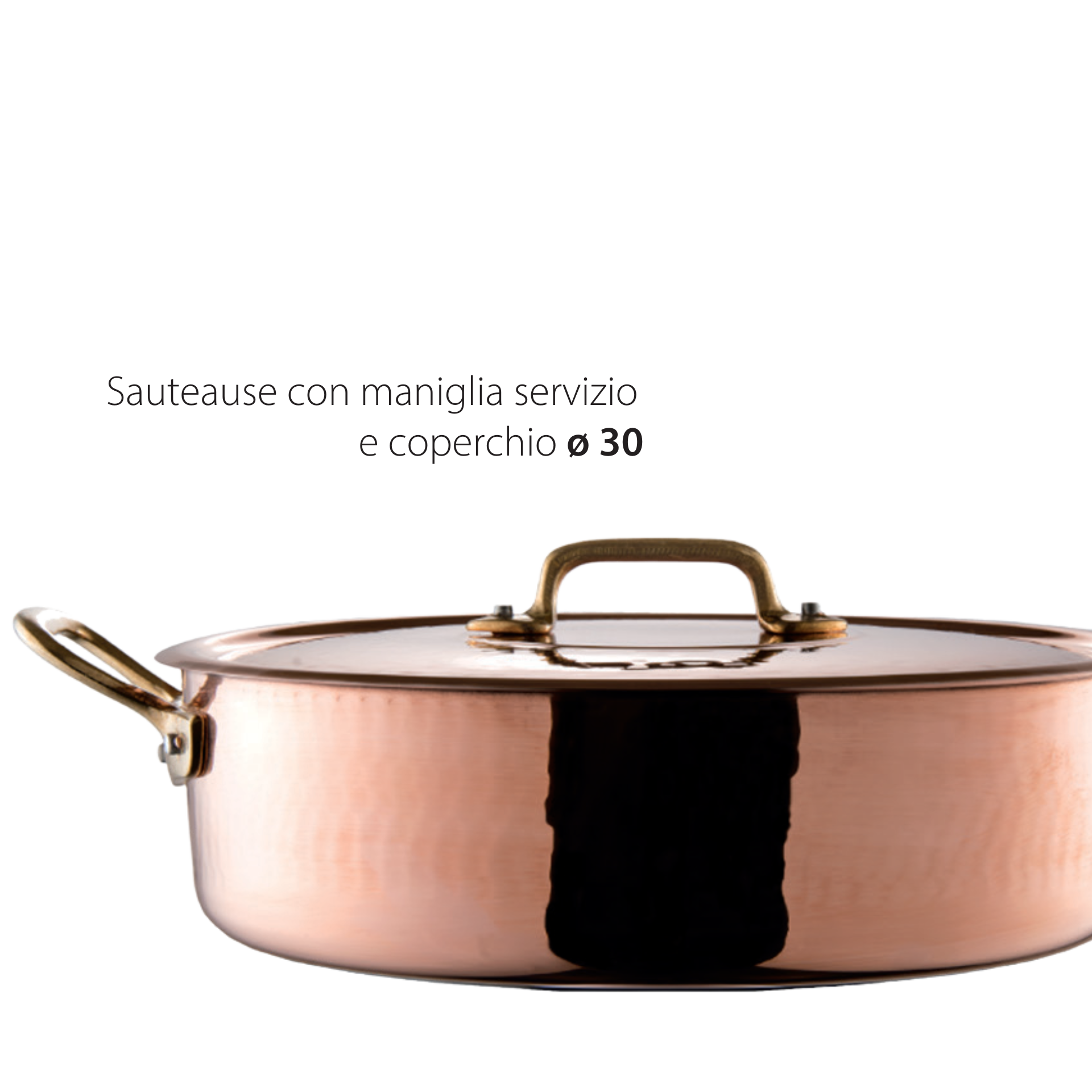 Sauteause in rame ø 30 cm DiamondTin con maniglia artigianale e coperchio-2